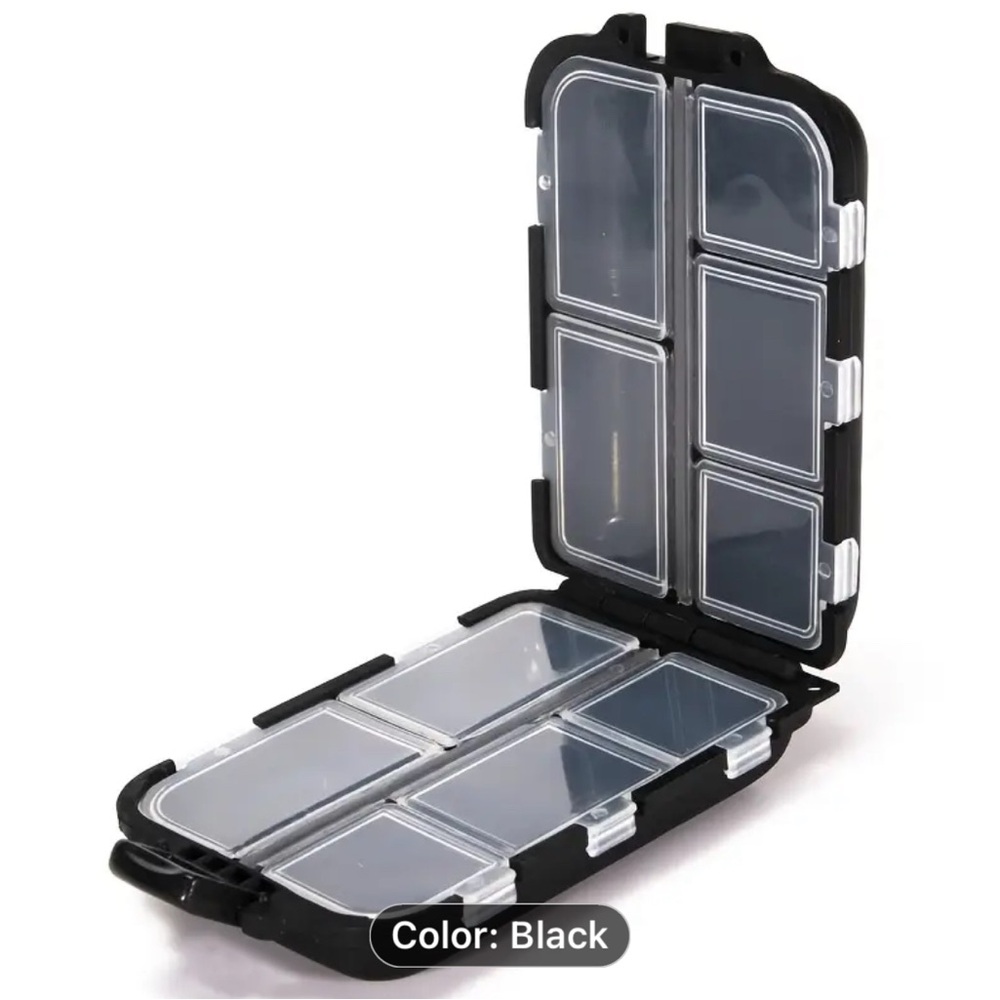 Pill Organizer Case- Black, 10 Compartments Moisture Proof Seal Travel Medicine